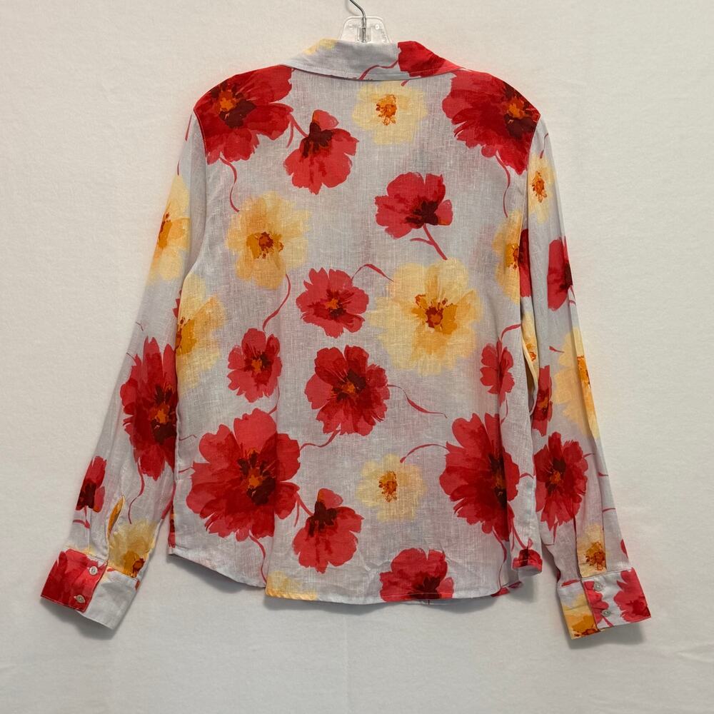 Joie Long Sleeve 100% Linen Poppy Blossom Button Up Shirt Womens Large Coastal - Picture 6 of 10